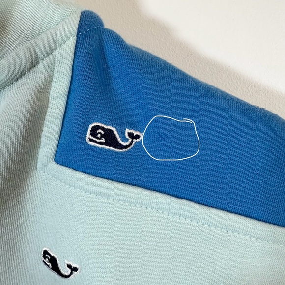 Vineyard Vines Quarter Zip Sweatshirt Large 14 Blue Mint Whales 100% Cotton - Picture 5 of 9